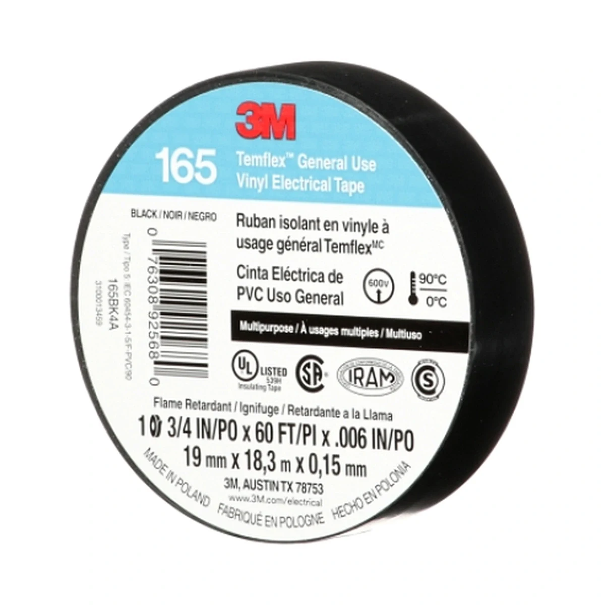 Cinta Aislante 3M Temflex 165 Negra 19 mm x18 m