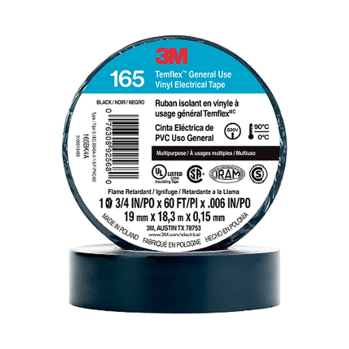 Cinta Aislante 3M Temflex 165 Negra 19 mm x18 m · vista 2