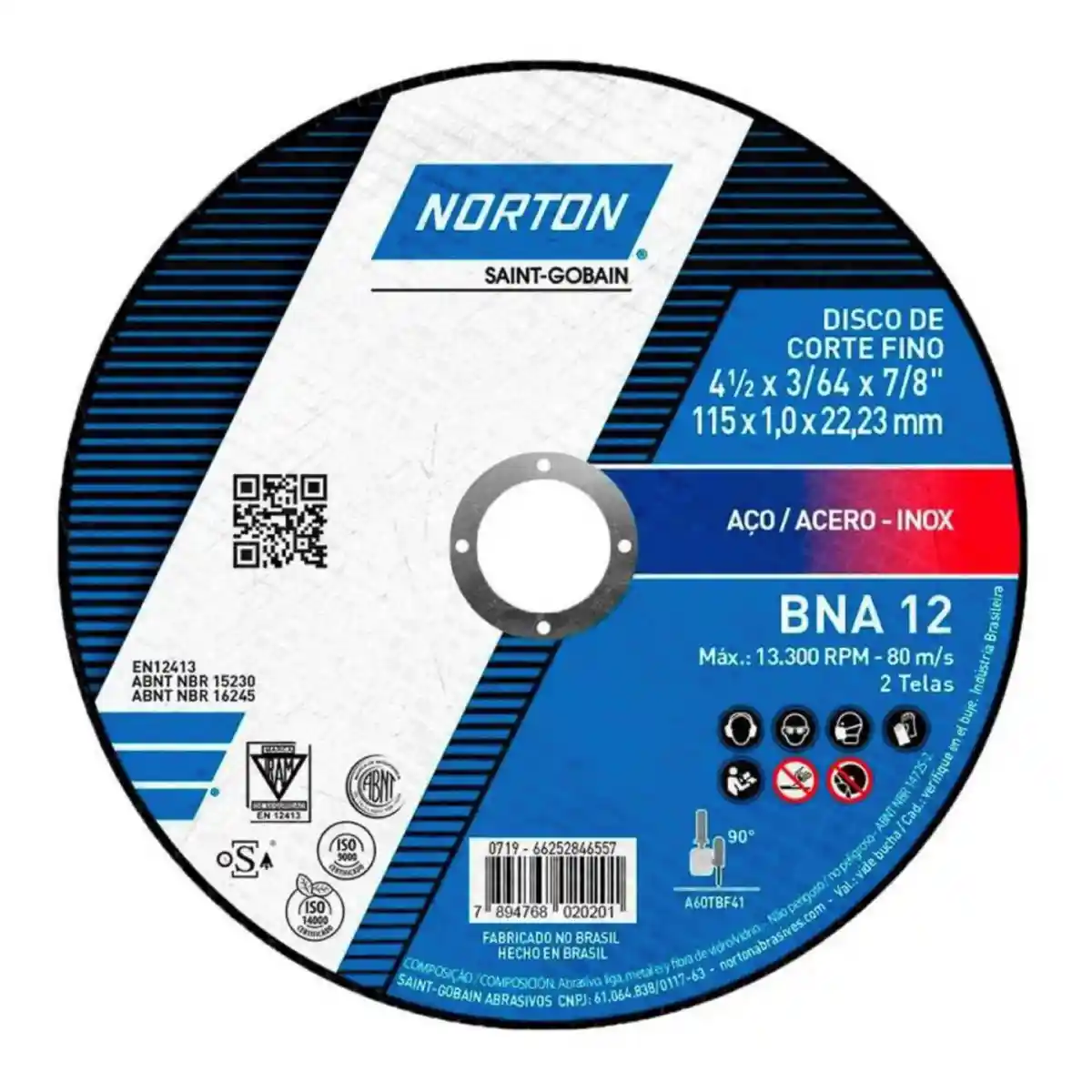 Disco de corte superfino Norton BNA 12 4 1/2" x 3/64” x 7/8” pulgadas (115 mm x 1,0 mm x 22,23 mm)
